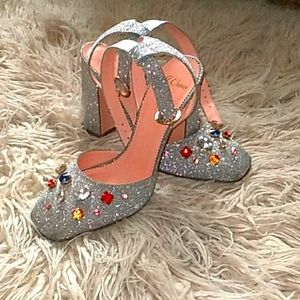 Silver J. Crew maryjane retro style heels